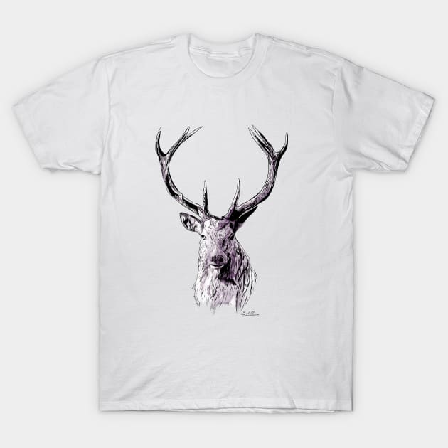 Lord Of The North - Stag - Ink and Watercolour T-Shirt by Sophie Elaina